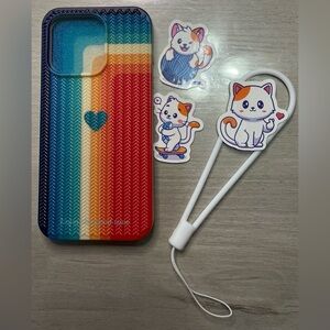 Colorful Rainbow Stripe iPhone 15 pro Case with Heart Accent - Multicolor